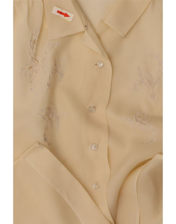 VINTAGE Femme Chemise à manches courtes Blouse UK 14 Moyen Jaune Floral