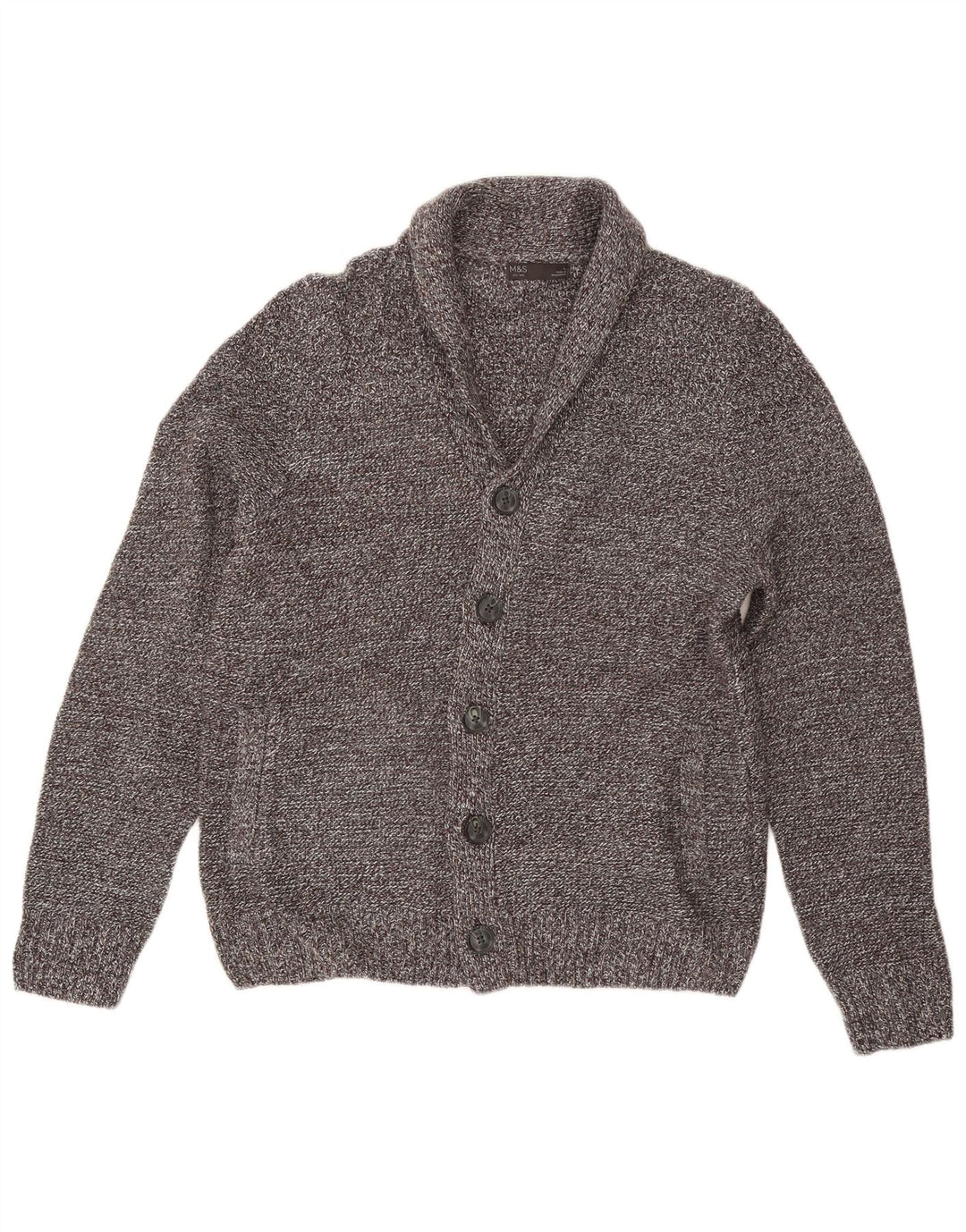 Marks & Spencer Pull Cardigan pour Homme Grand Acrylique Moucheté Gris