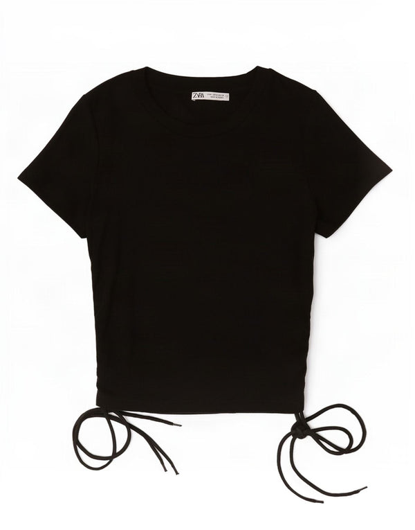 Zara Femme Crop Top UK 12 Moyen Noir Polyester