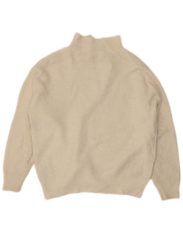 Jack Wills Pull col zippé pour femme UK 14 Grand acrylique blanc cassé