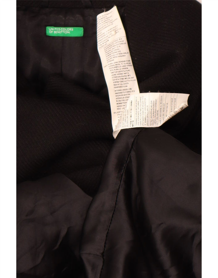 Benetton Manteau Croisé Femme IT 44 Laine Vierge Noir Moyen