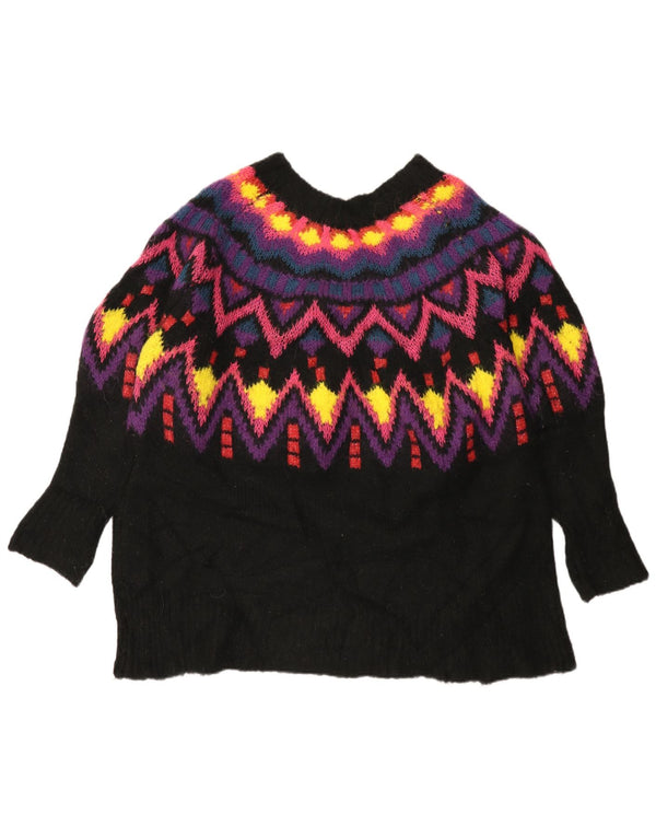 Zara Pull surdimensionné à col bateau pour femme UK 16 Large Noir Fair Isle