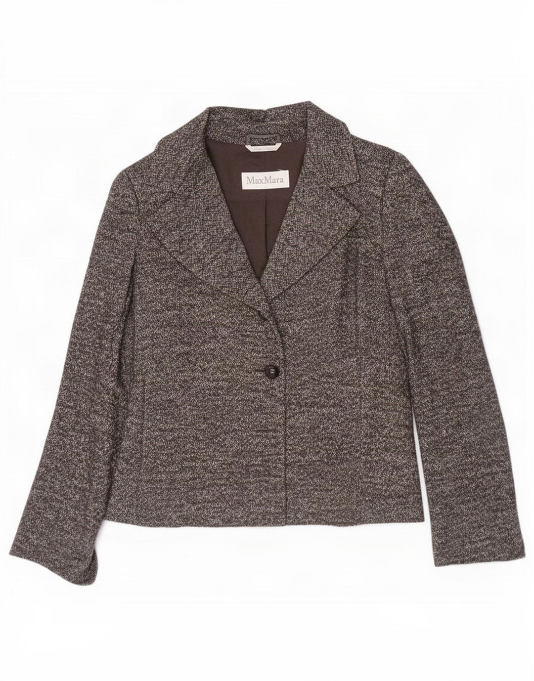 Max Mara Veste Blazer 1 Bouton Femme UK 12 Laine à Chevrons Gris Moyen