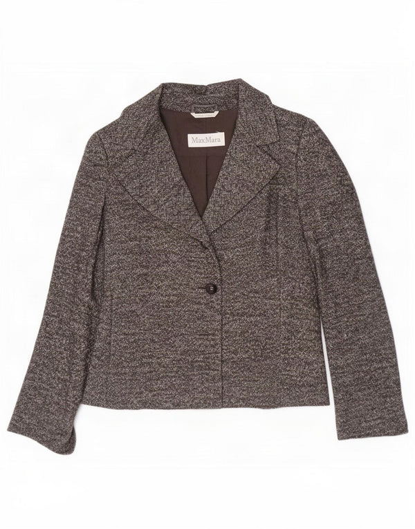 Max Mara Veste Blazer 1 Bouton Femme UK 12 Laine à Chevrons Gris Moyen