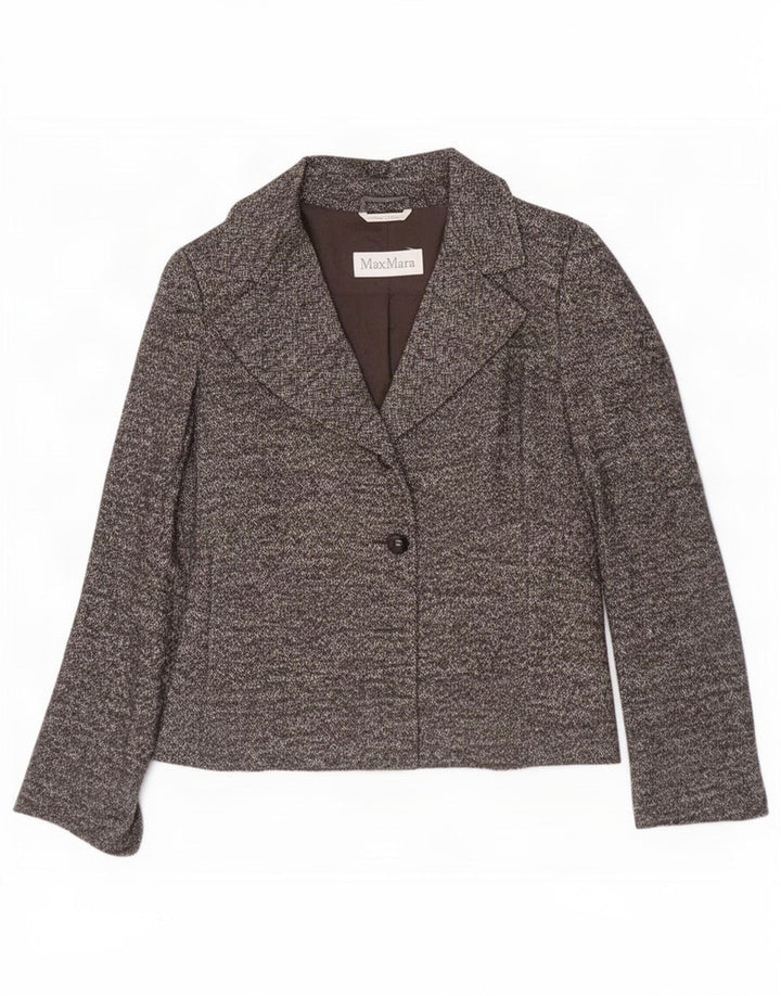 Max Mara Veste Blazer 1 Bouton Femme UK 12 Laine à Chevrons Gris Moyen