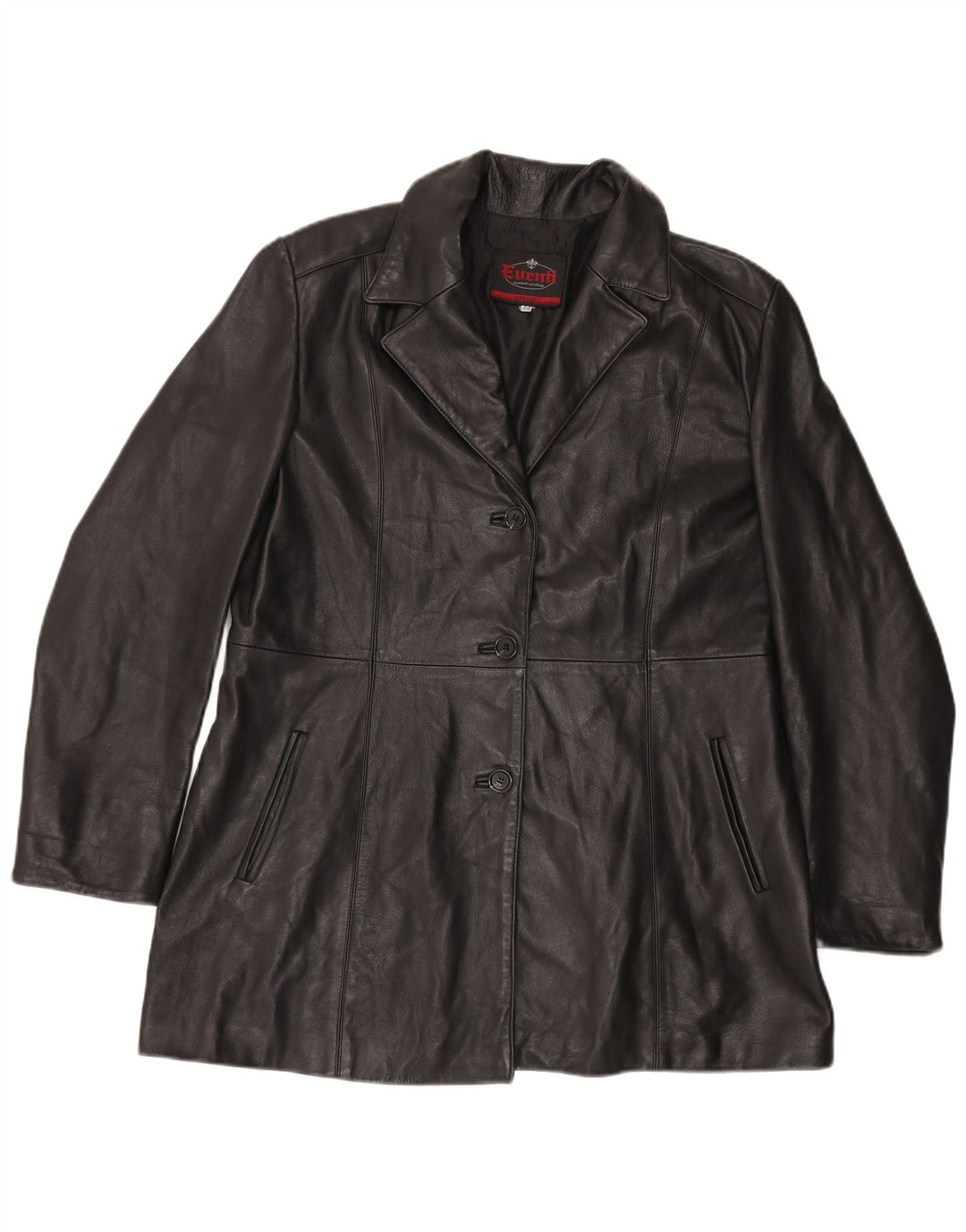 VINTAGE Manteau Cuir Femme IT 48 XL Acétate Noir