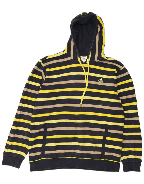 Adidas Mens Hoodie Jumper XL Navy Blue Striped Cotton
