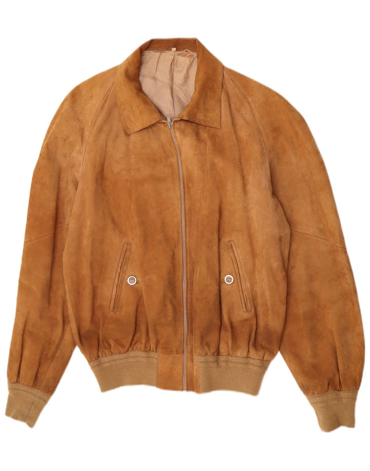 vintage Mens Suede Bomber Jacket UK 38 Brun Moyen