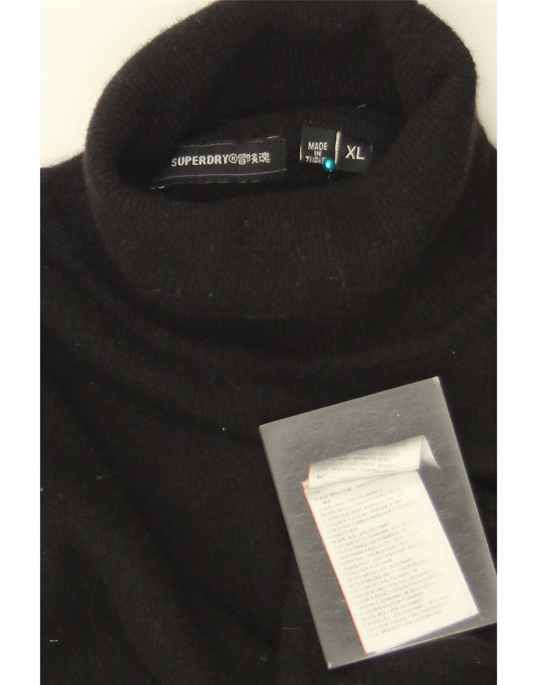 Superdry Pull Col Roulé Homme XL Laine Noir
