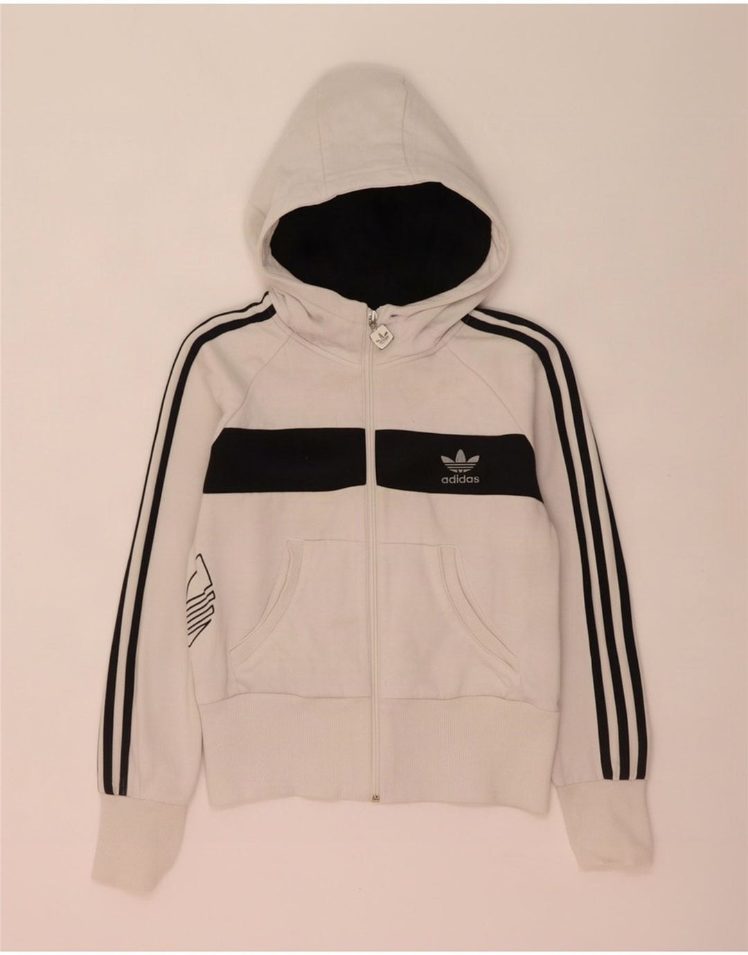 Adidas Pull à capuche zippé graphique pour femme IT 44 Blanc moyen Colourblock