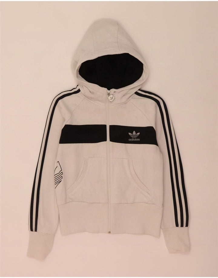 Adidas Pull à capuche zippé graphique pour femme IT 44 Blanc moyen Colourblock