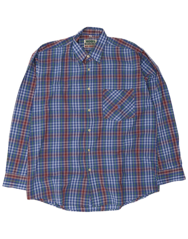 Chemise homme vintage Polyester à carreaux bleu moyen