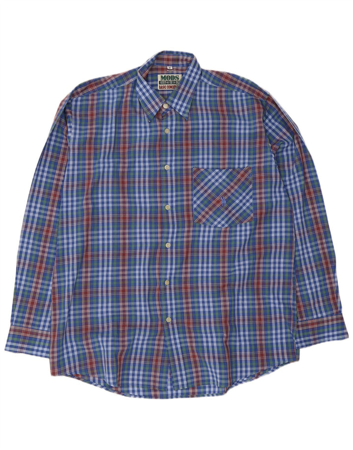 Chemise homme vintage Polyester à carreaux bleu moyen