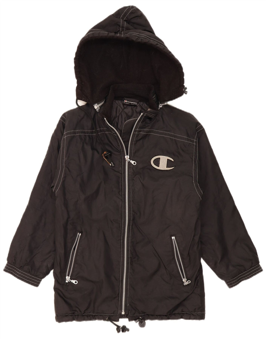 Champion Veste coupe-vent à capuche graphique pour garçon 11-12 ans Noir