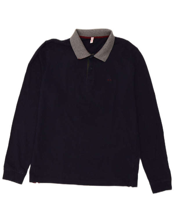 Sun68 Polo à manches longues pour homme XL en coton color block bleu marine