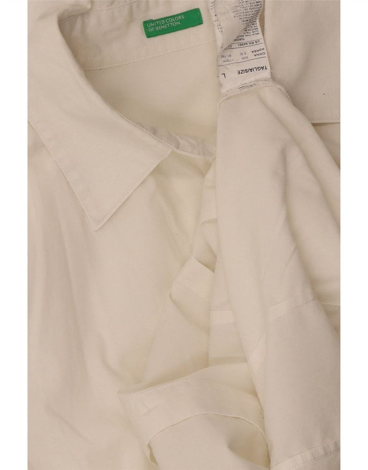 BENETTON Chemise Femme UK 16 Large Blanc Coton