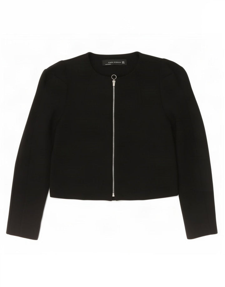 Zara Womens Crop Blazer Veste UK 10 Petit Noir Polyester