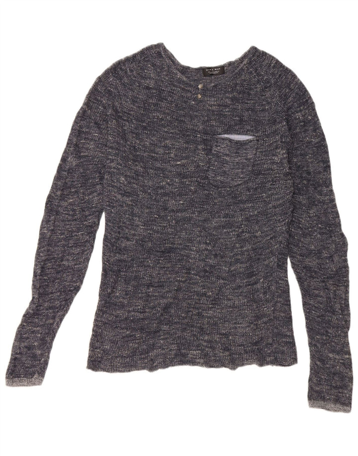 Zara Pull ras du cou pour homme, grand, bleu marine moucheté