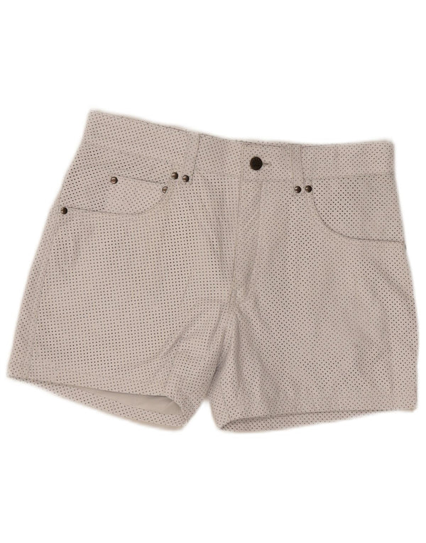 vintage Womens Leather Casual Shorts W33 Cuir tacheté blanc moyen