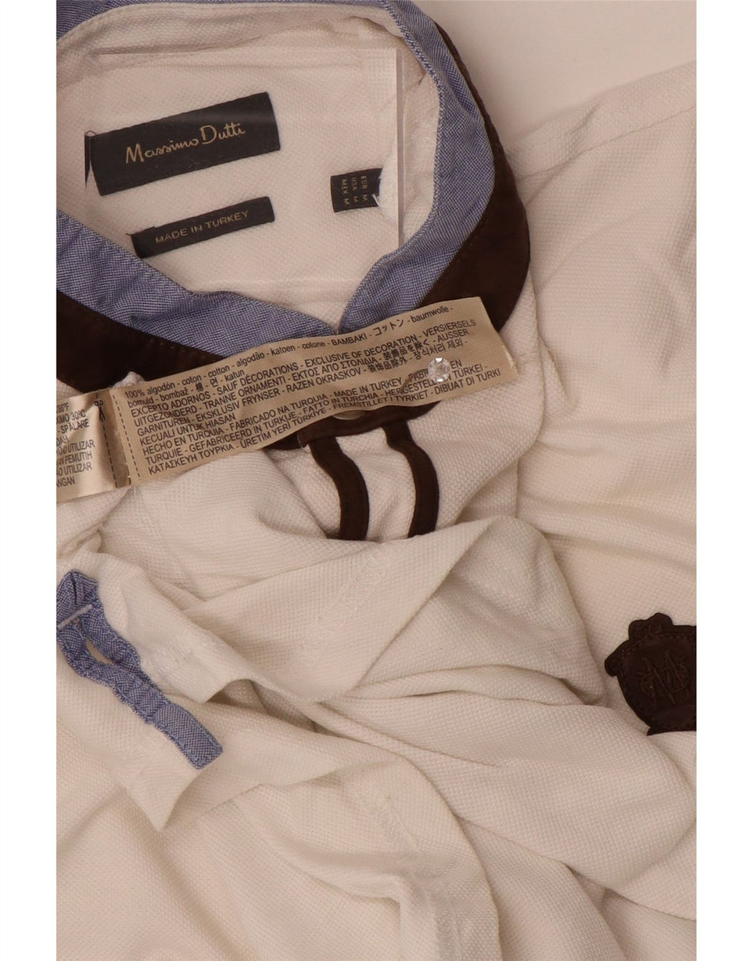 Massimo Dutti Polo Homme Blanc Moyen Coton Colorblock