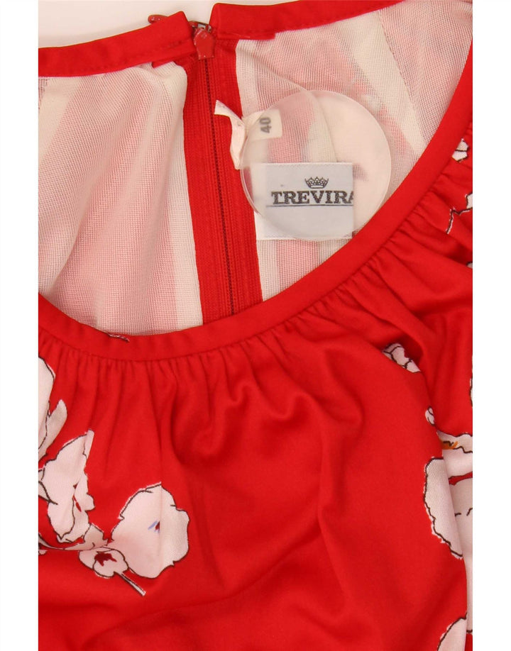 Trevira Femme Robe Trapèze IT 40 Petit Rouge Floral Polyester