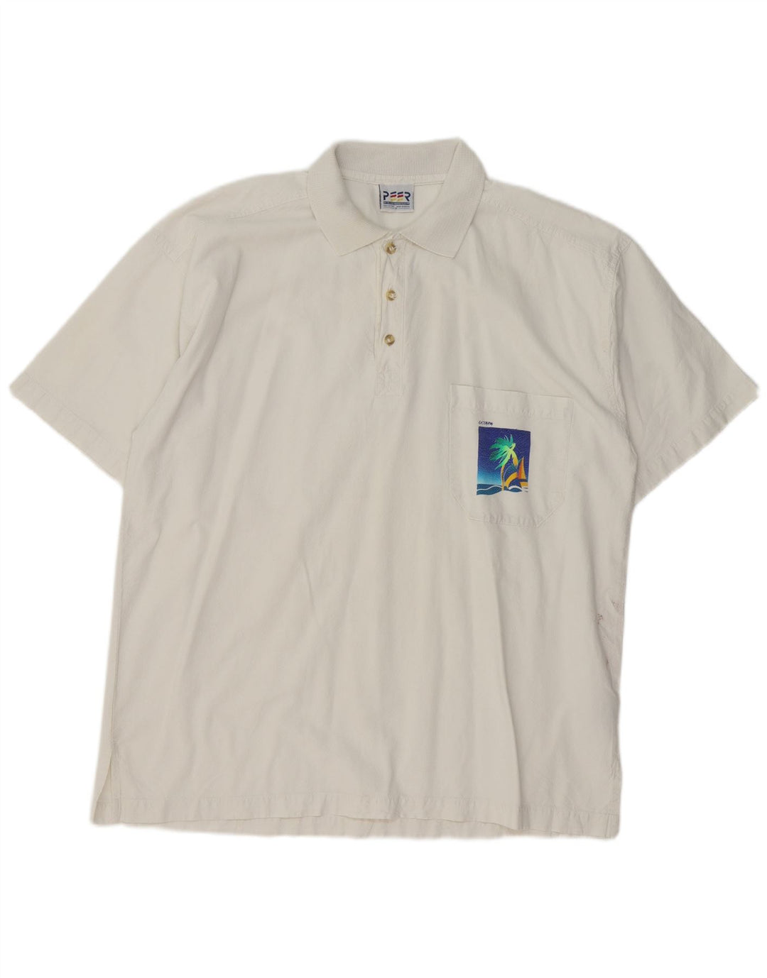 VINTAGE Polo Homme Coton Blanc Moyen