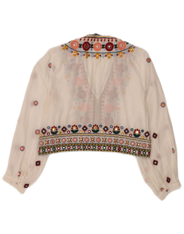 Zara Womens Crop See Through Blouse Top UK 14 Moyen Blanc Floral