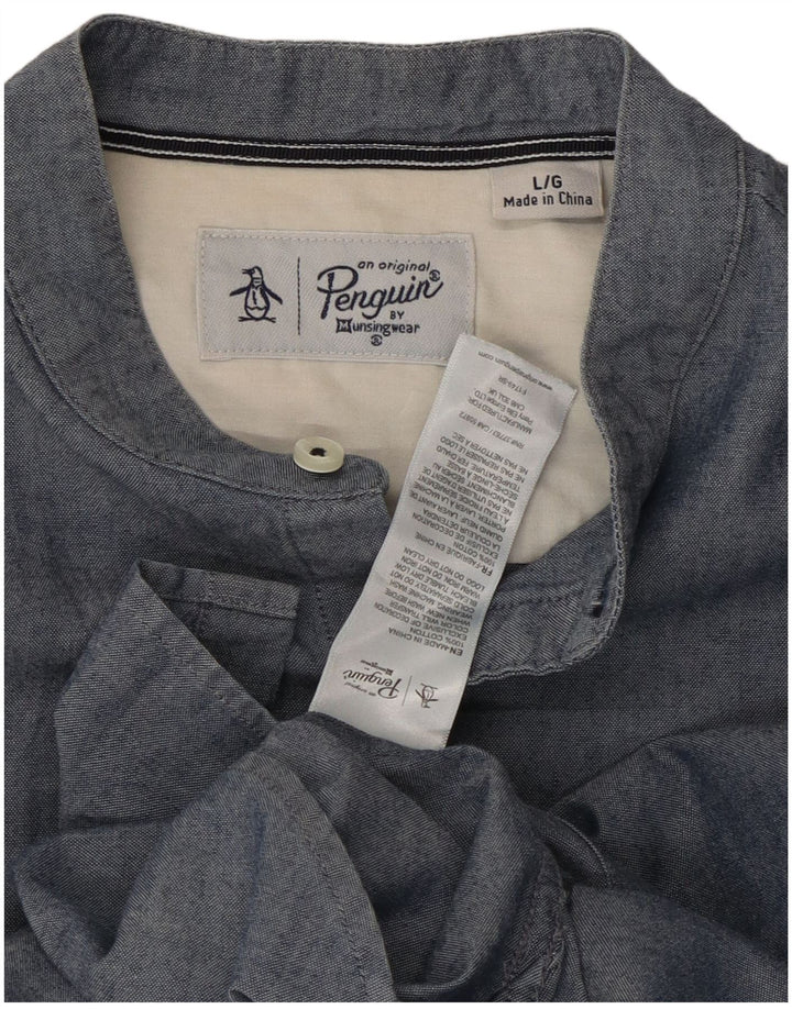 Chemise Homme Penguin Large Coton Moucheté Bleu Marine