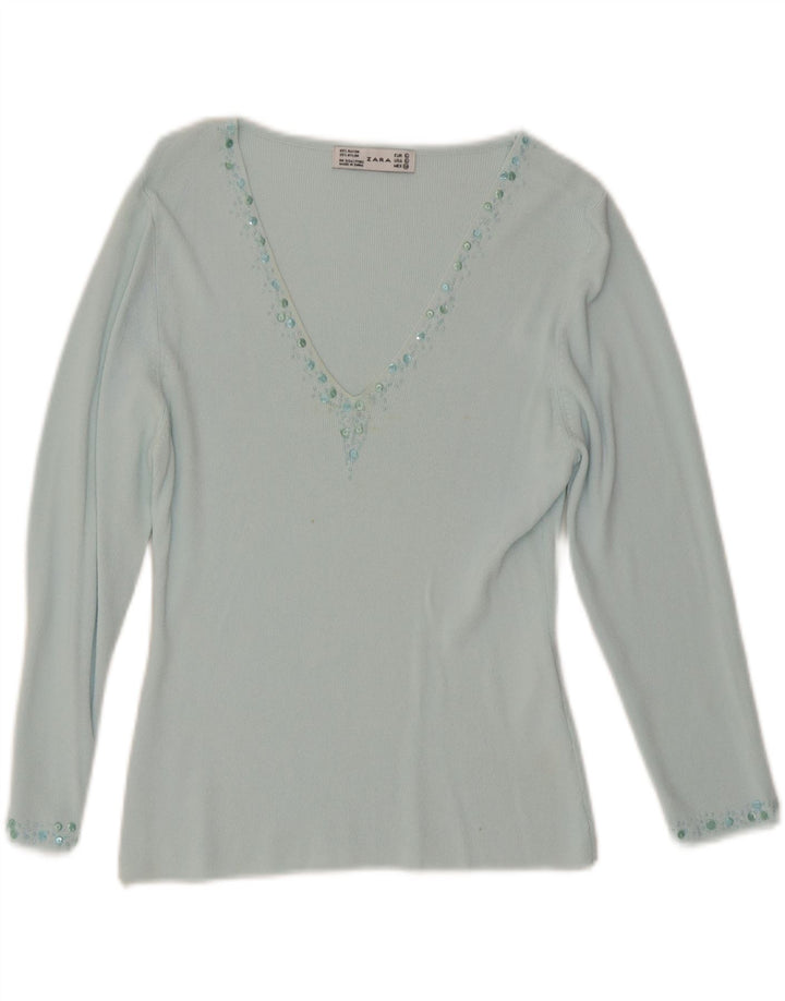 Zara Femme Top Manches 3/4 Grande Rayonne Turquoise