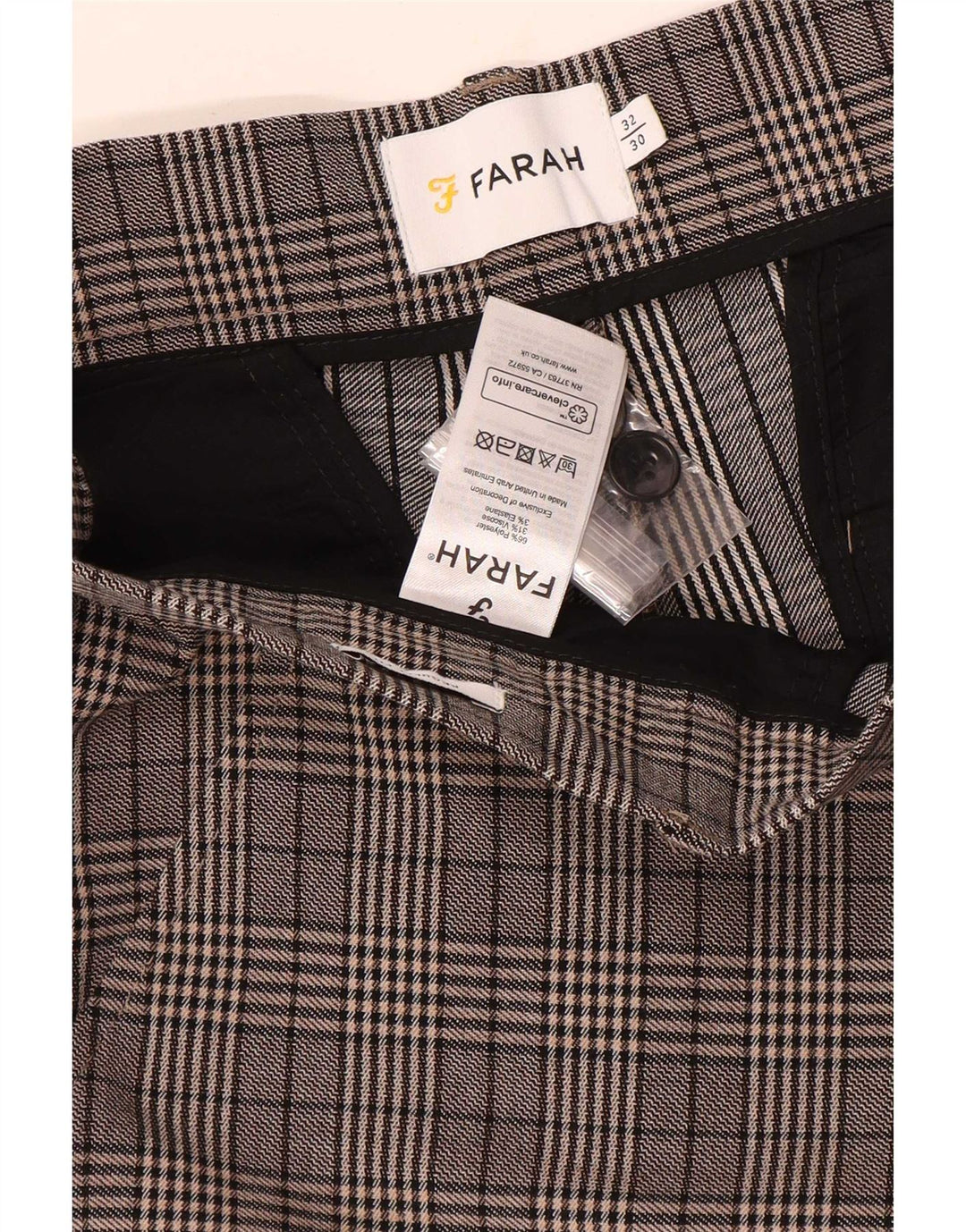 Farah Pantalon Chino Slim Homme W32 L30 Gris Carreaux Polyester