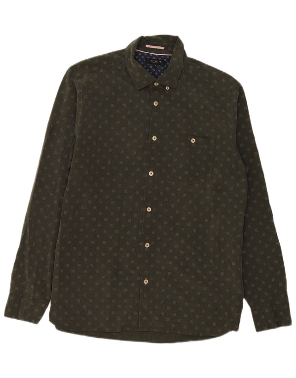 Ted Baker Mens Shirt Size 4 Large Khaki Spotted Modal