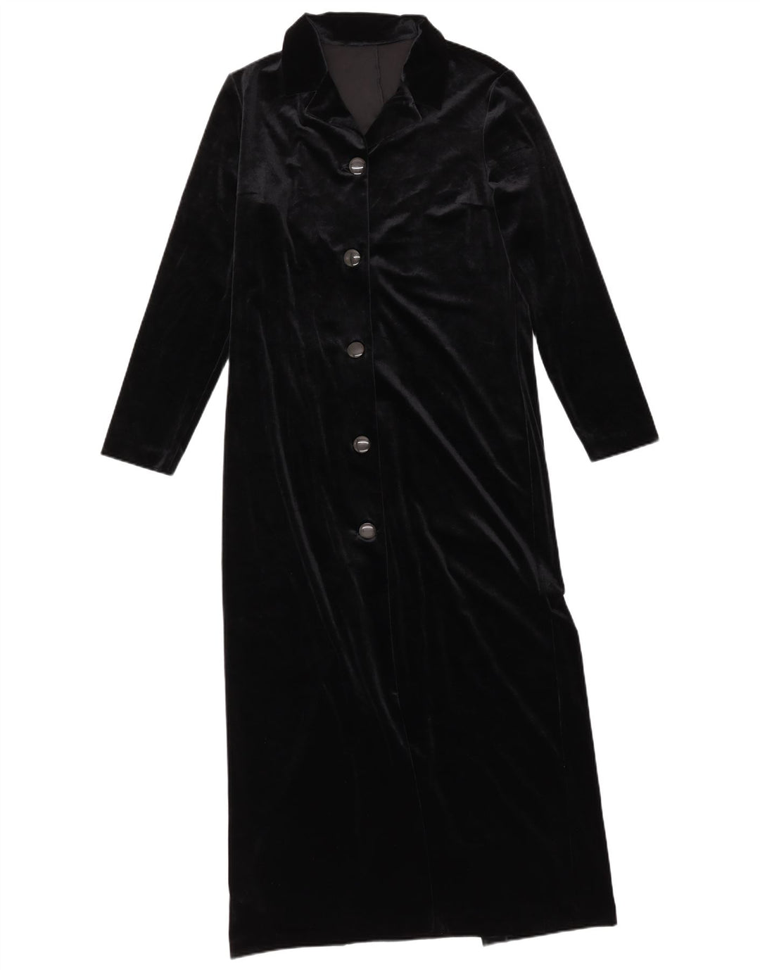 VINTAGE Robe chemise en velours femme UK 10 Petit polyester noir