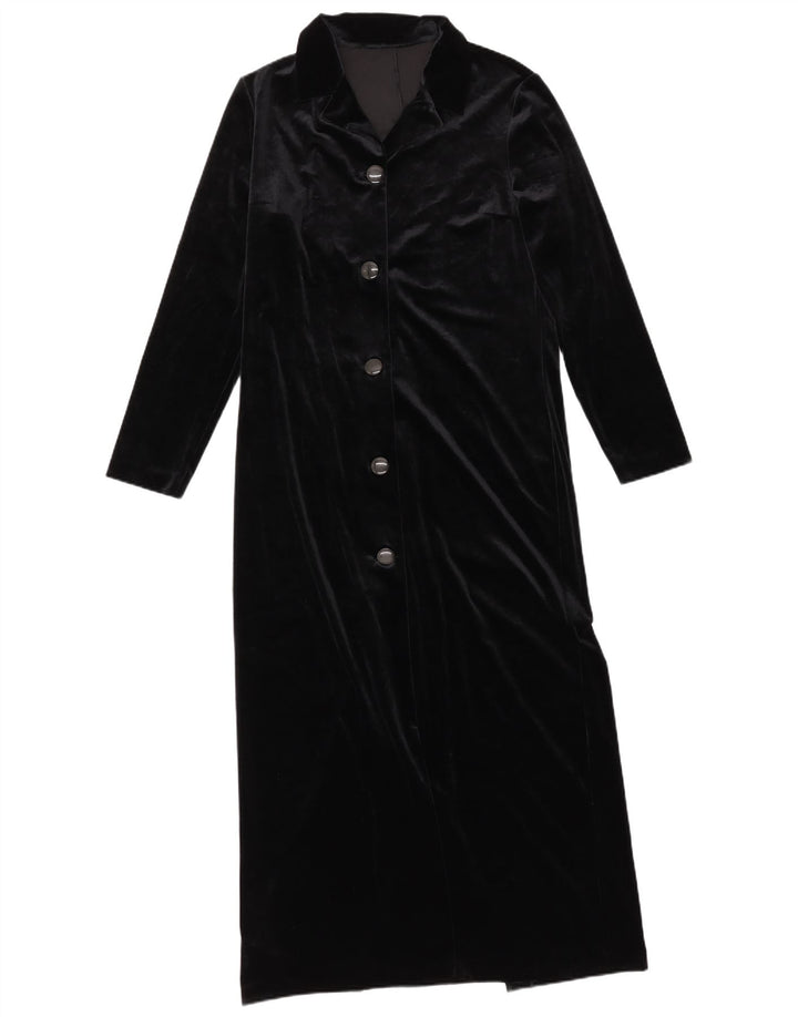 VINTAGE Robe chemise en velours femme UK 10 Petit polyester noir