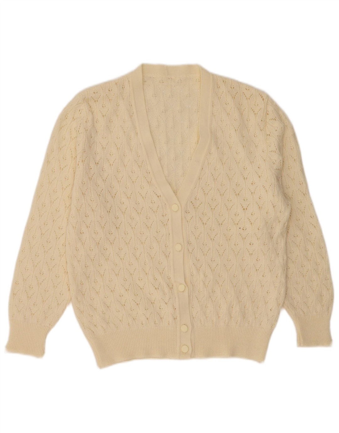 vintage Femme Cardigan Pull UK 16 Grande Laine Beige
