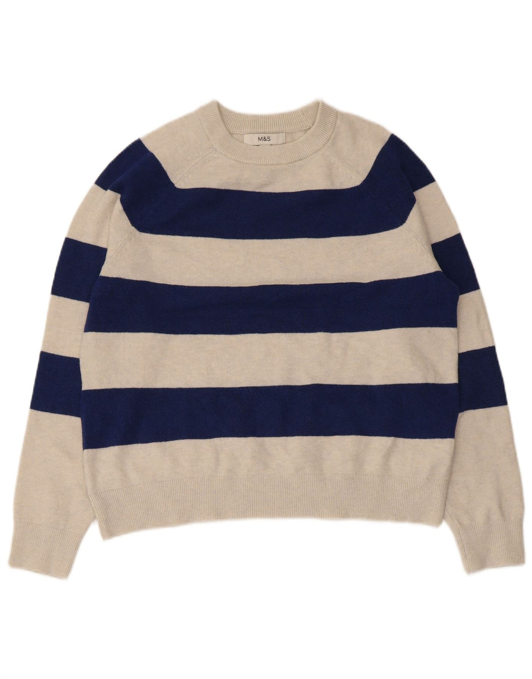 Marks & Spencer Pull ras du cou pour femme UK 14 Beige moyen rayé