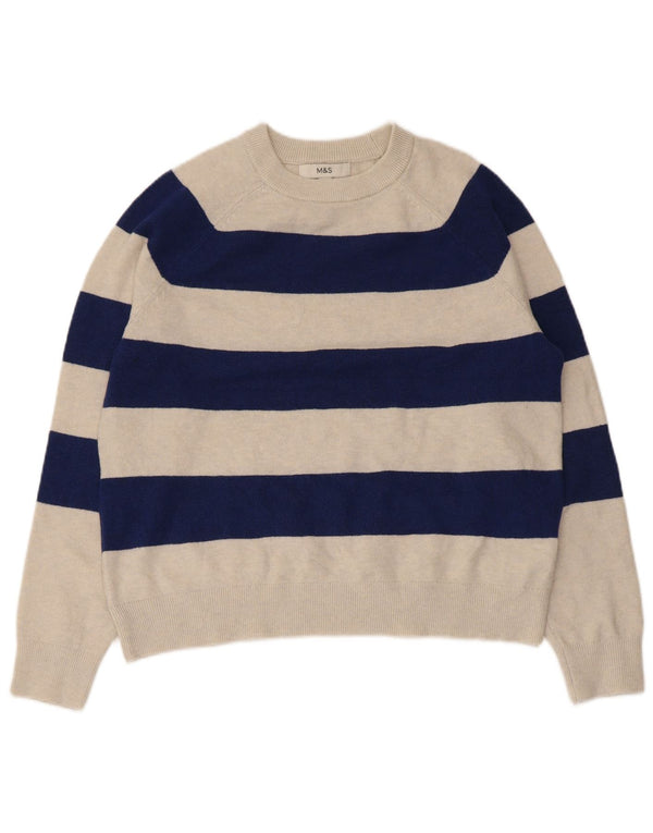 Marks & Spencer Pull ras du cou pour femme UK 14 Beige moyen rayé