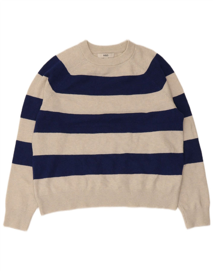 Marks & Spencer Pull ras du cou pour femme UK 14 Beige moyen rayé