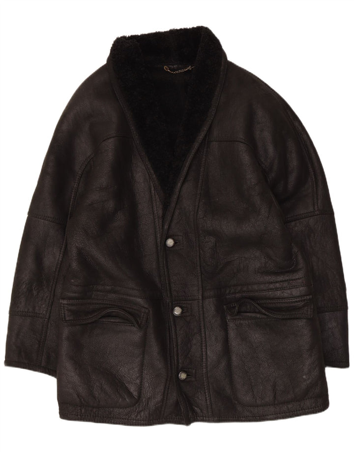 Veste Shearling Homme Vintage IT 50 Grand Cuir Noir
