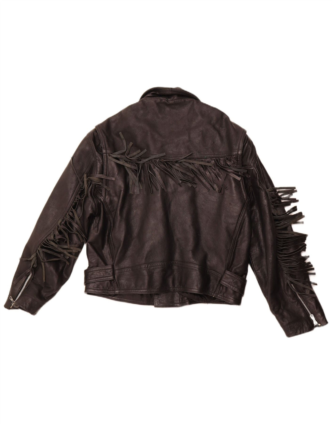 VINTAGE Veste motard en cuir femme UK 14 Cuir noir moyen