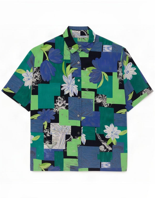 Chemisier vintage à manches courtes pour femme UK 18 XL Floral multicolore