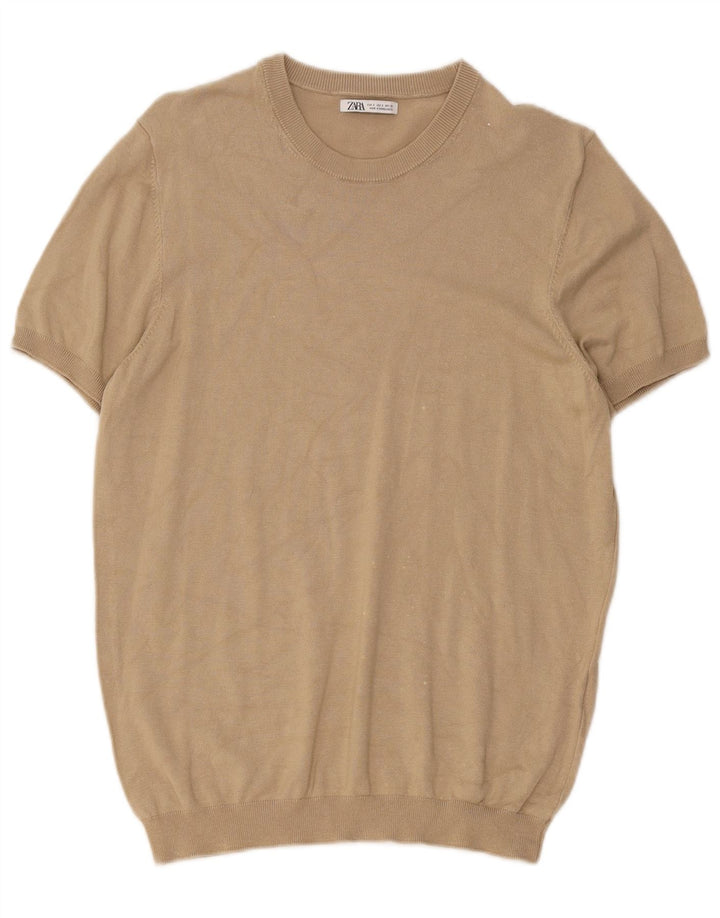 Zara Homme T-Shirt Top Petit Beige Viscose