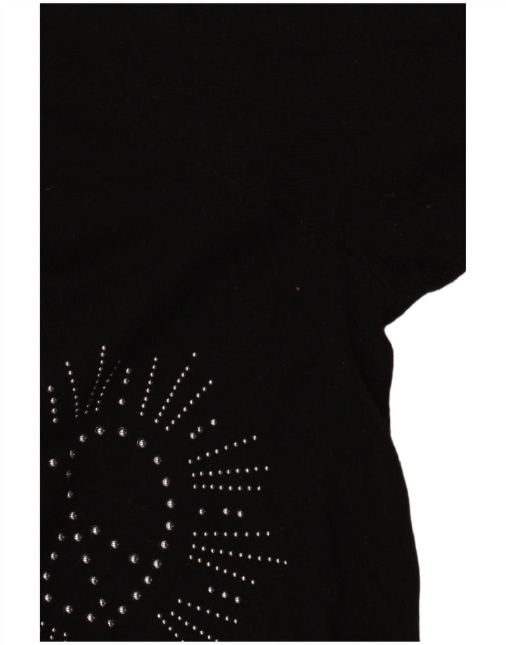 DESIGUAL Pull graphique à col en V pour femme UK 16 Large Noir Synthétique