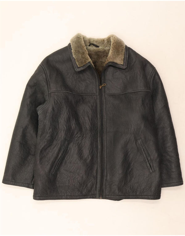 Ultsch Veste en peau de mouton pour homme UK 42 XL Noir
