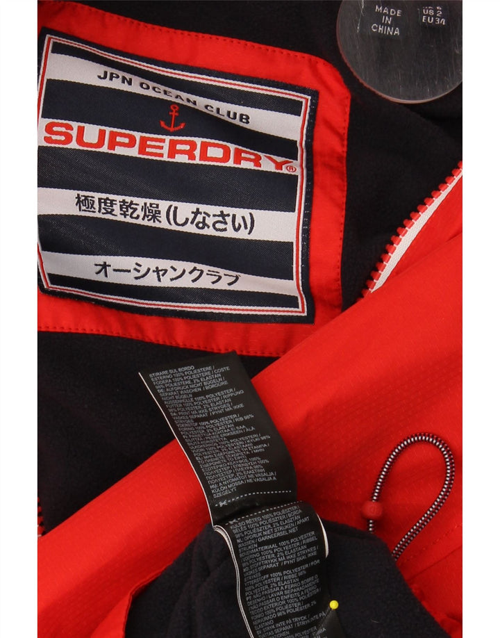 SUPERDRY Veste de pluie à capuche graphique pour femme UK 6 XS Rouge Polyester