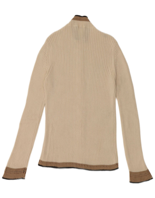 CERRUTI 1881 Pull Cardigan Femme UK 12 Moyen Blanc Cassé Coton
