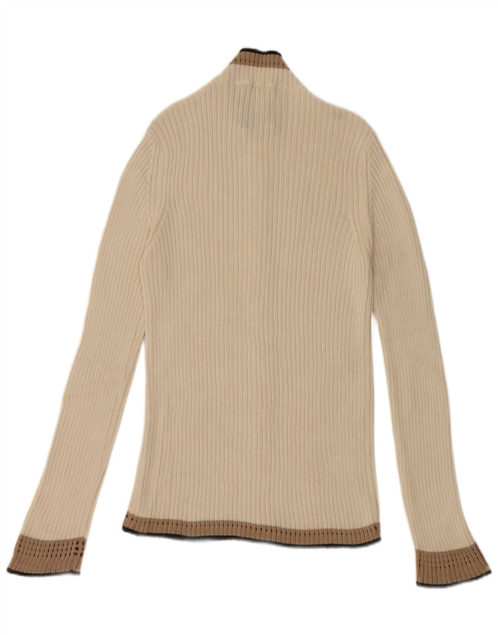 CERRUTI 1881 Pull Cardigan Femme UK 12 Moyen Blanc Cassé Coton