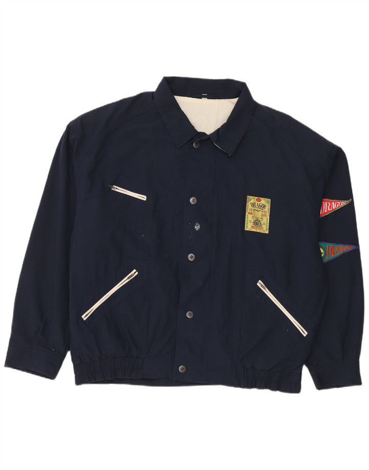 vintage Mens Bomber Jacket UK 42 XL Bleu Marine Polyester