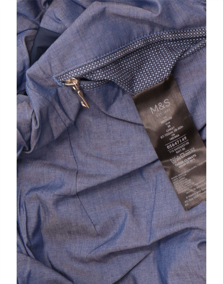 MARKS & SPENCER Veste Bomber Homme UK 38 Bleu Moyen Coton Tacheté
