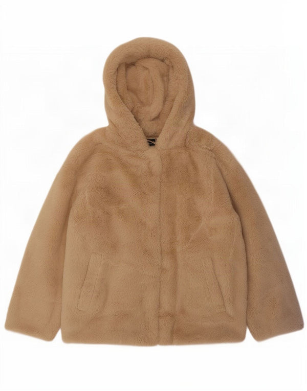 Zara Teddy Bear Veste polaire surdimensionnée à capuche pour femme UK 10 Petit Beige