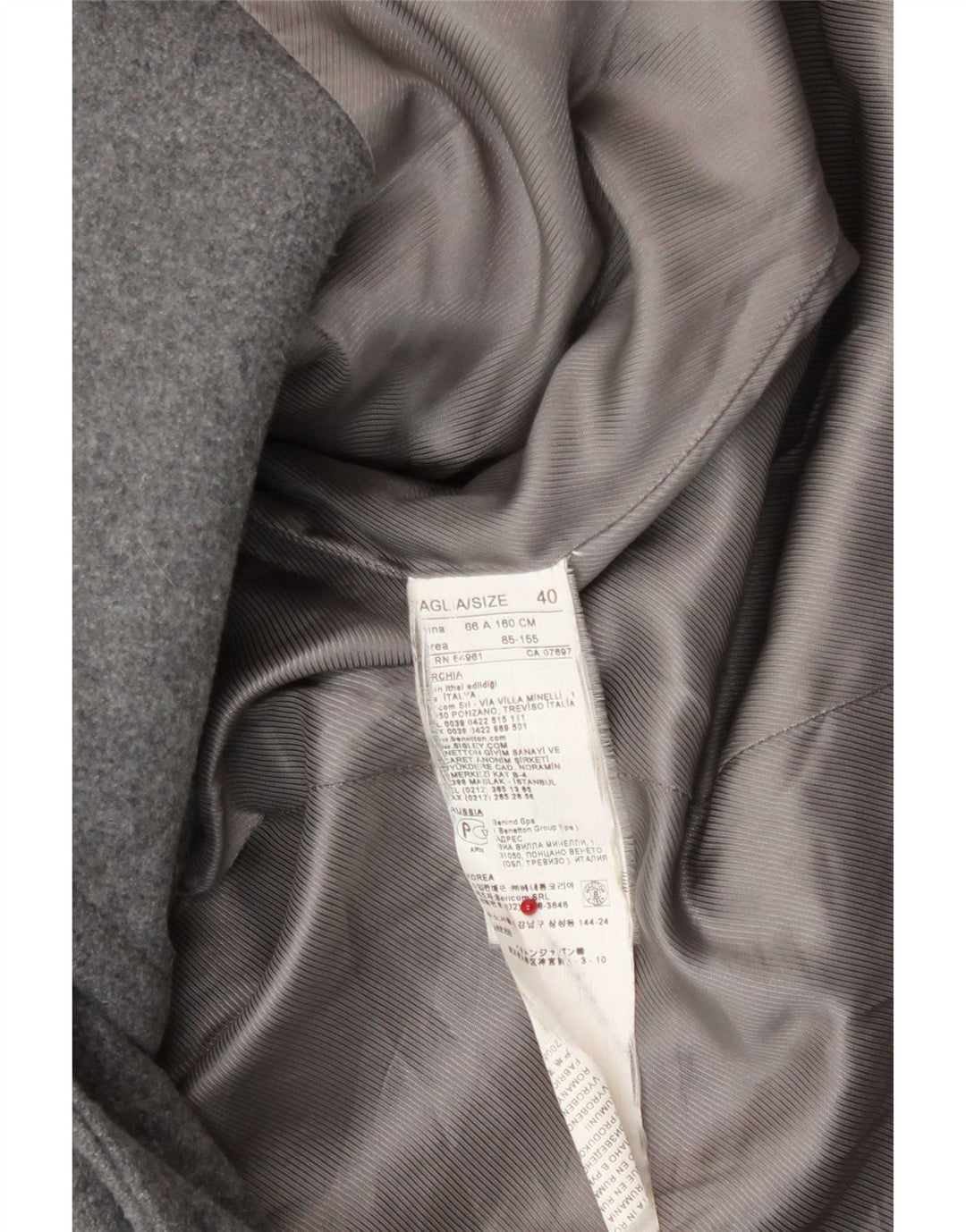 Benetton Duffle Coat À Capuche Femme IT 40 Small Gris Laine
